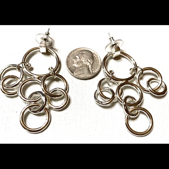 Vintage dangle earrings circles rings pierced - Picture 4 of 6